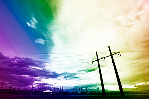 Cloud Clash Sunset Beyond Electrical Substation (Rainbow Shade Photo)