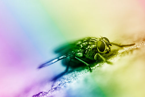 Cluster Fly Perched Among Rock Surface (Rainbow Shade Photo)