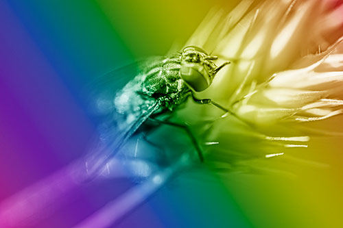 Cluster Fly Rests Atop Grass Blade (Rainbow Shade Photo)
