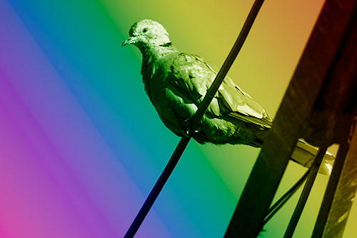 Collared Dove Perched Atop Wire (Rainbow Shade Photo)