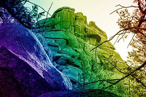 Colossal Rock Mountain Formation Oozing Fungi (Rainbow Shade Photo)