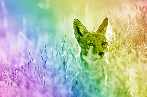 Coyote Peeking Head Above Feather Reed Grass (Rainbow Shade Photo)