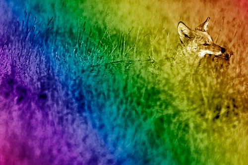 Coyote Running Through Tall Grass (Rainbow Shade Photo)