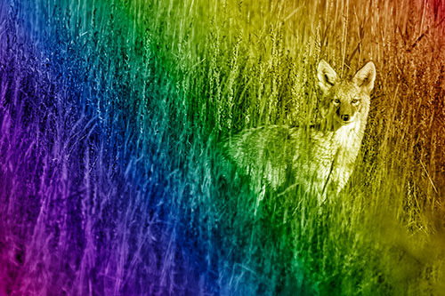 Coyote Watches Among Feather Reed Grass (Rainbow Shade)