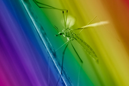 Crane Fly Clinging Ahold To Grass Blade (Rainbow Shade)
