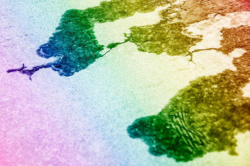 Creeping Water Puddle Across Concrete Pavement (Rainbow Shade)
