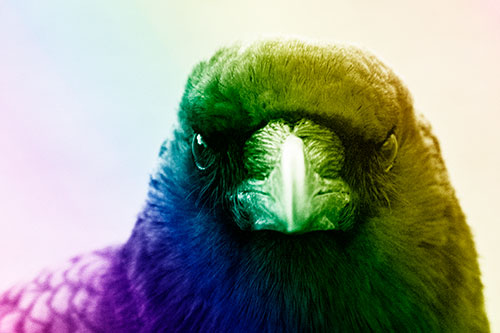 Creepy Close Eye Contact With A Crow (Rainbow Shade Photo)