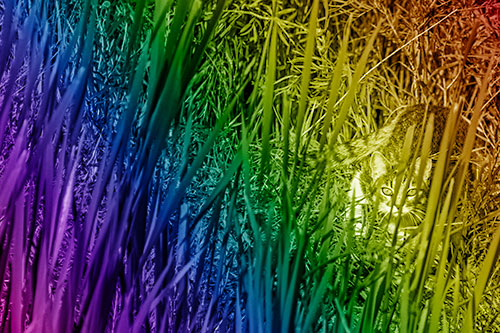 Crouching Cat Hunting Among Tall Reed Grass (Rainbow Shade)
