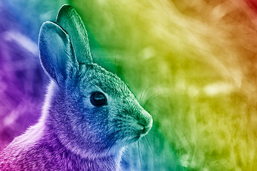 Curious Bunny Rabbit Looking Sideways (Rainbow Shade Photo)