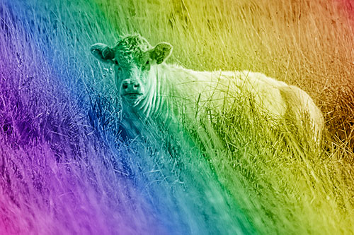 Curious Cow Awakens From Nap (Rainbow Shade Photo)