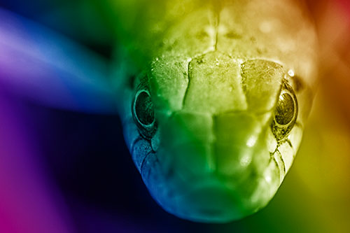 Curious Garter Snake Makes Direct Eye Contact (Rainbow Shade Photo)