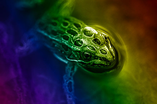 Curious Leopard Frog Peeking Head Above Water (Rainbow Shade Photo)