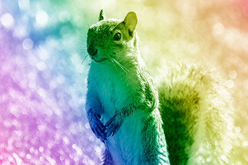 Curious Squirrel Standing On Hind Legs (Rainbow Shade Photo)