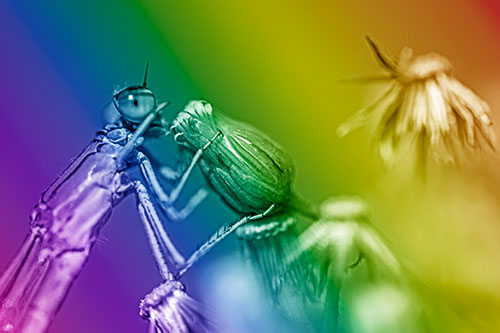 Damselfly Rubbing Eye Among Horseweeds (Rainbow Shade)