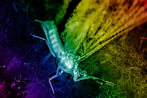 Deceased Mayfly Floating Atop Shallow River Shore (Rainbow Shade)