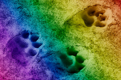 Dirty Dog Footprints In Snow (Rainbow Shade Photo)