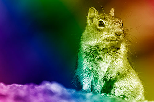 Dirty Nosed Squirrel Atop Rock (Rainbow Shade Photo)