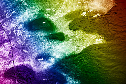 Disintegrating Ice Face Melting Among Flowing River Water (Rainbow Shade Photo)