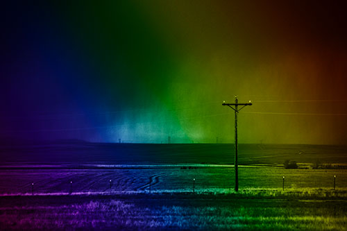 Distant Thunderstorm Rains Down Upon Powerlines (Rainbow Shade Photo)