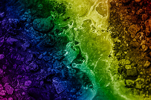 Distorted Oil Face Smearing Among Rocky Shore (Rainbow Shade)