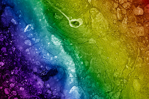 Distressed Oil Face Swirling Among Rocky Shore (Rainbow Shade)