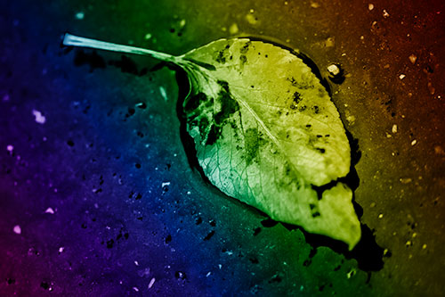 Distressed Rotting Leaf Face Among Wet Pavement (Rainbow Shade)