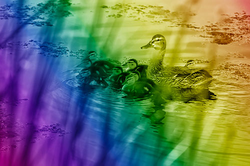 Ducklings Surround Mother Mallard (Rainbow Shade Photo)