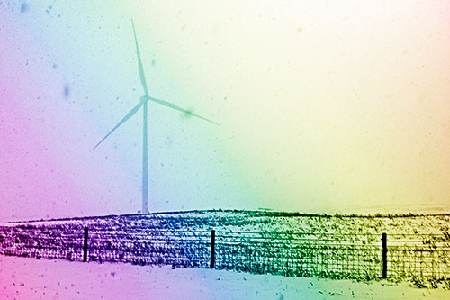 Fenced Wind Turbine Among Blowing Snow (Rainbow Shade)