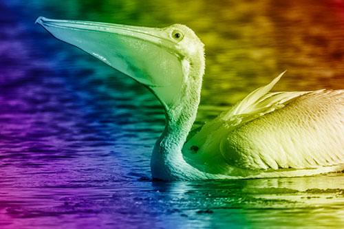 Floating Pelican Swallows Fishy Dinner (Rainbow Shade Photo)