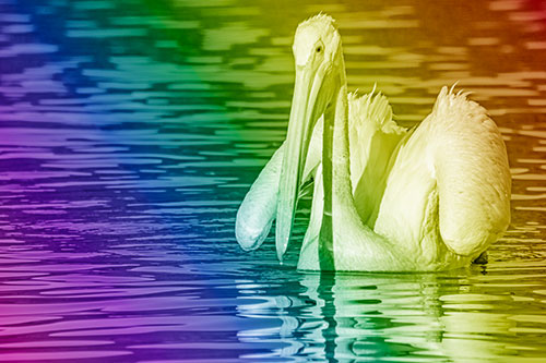 Floating Wing Spread Pelican Hunting For Fishy Breakfast (Rainbow Shade)