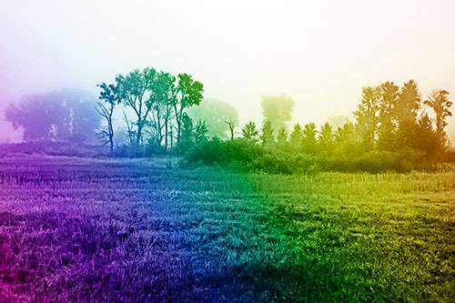 Fog Lingers Beyond Tree Clusters (Rainbow Shade)
