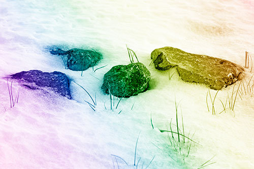 Four Big Rocks Buried In Snow (Rainbow Shade Photo)