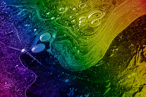 Frozen Bubble Clusters Among Twirling River Ice (Rainbow Shade)