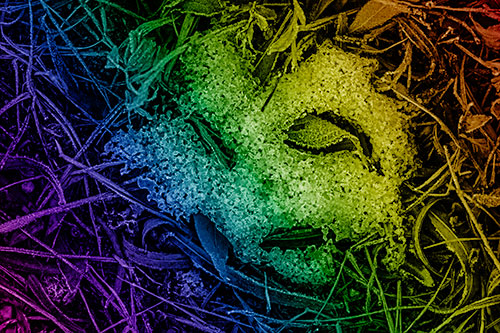 Frozen Leaf Eyed Snow Face Among Frosty Grass (Rainbow Shade)