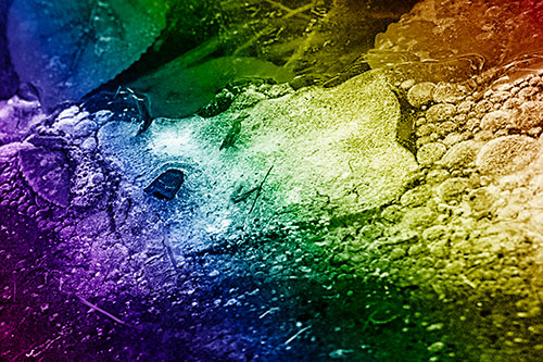 Frozen Rubber Eyed Ice Face Smiling Among Floating Leaves (Rainbow Shade)