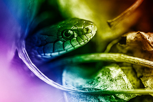 Garter Snake Peeking Out Dirt Tunnel (Rainbow Shade)