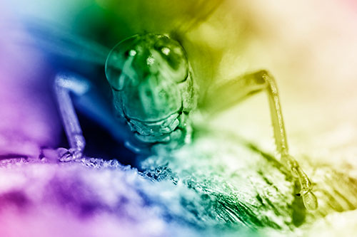 Grasshopper Smiles Among Tree Stump (Rainbow Shade Photo)