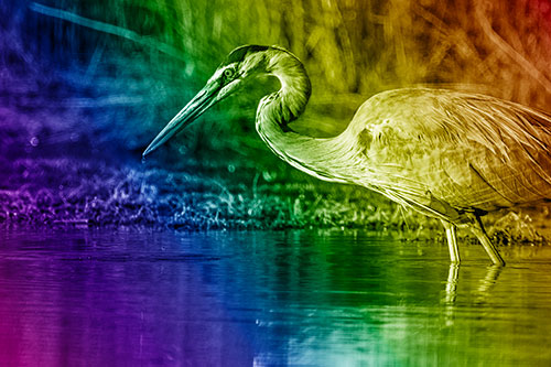 Great Blue Heron Beak Dripping Water (Rainbow Shade Photo)