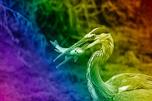 Great Blue Heron Clamps Trout Fish Between Beak (Rainbow Shade)