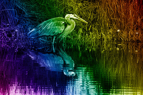 Great Blue Heron Searching Shoreline (Rainbow Shade)
