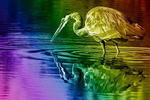 Great Blue Heron Snatches Pond Fish (Rainbow Shade Photo)