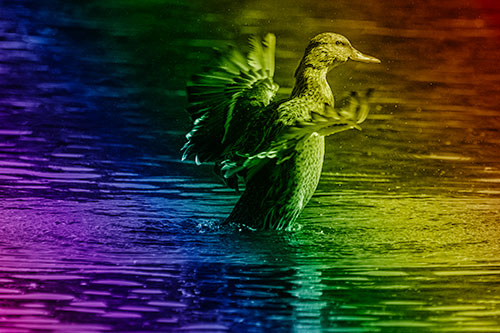 Happy Mallard Duck Flapping Wings Towards Sunshine (Rainbow Shade)