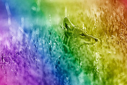 Hidden Coyote Watching Among Feather Reed Grass (Rainbow Shade)