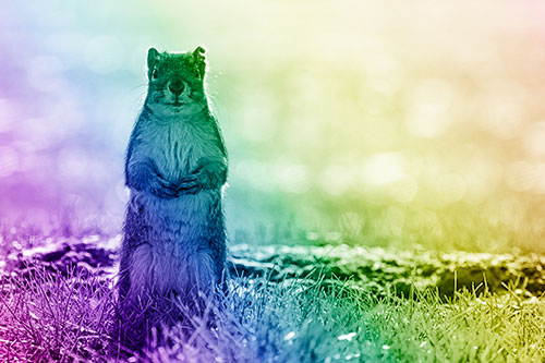 Hind Leg Squirrel Standing Among Grass (Rainbow Shade)