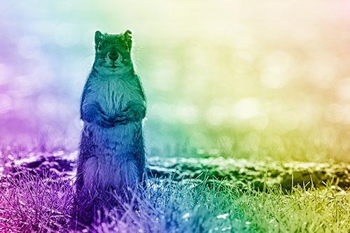 Hind Leg Squirrel Standing Among Grass (Rainbow Shade Photo)