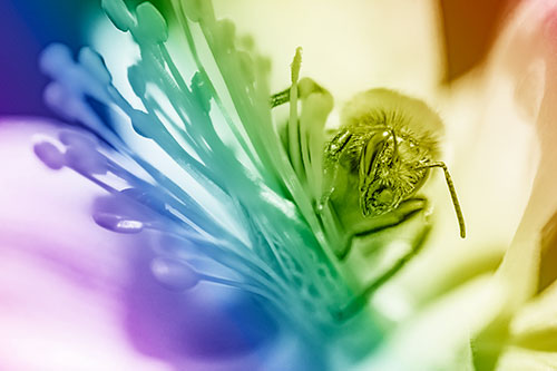 Honey Bee Crawling Among Columbine Flower (Rainbow Shade)