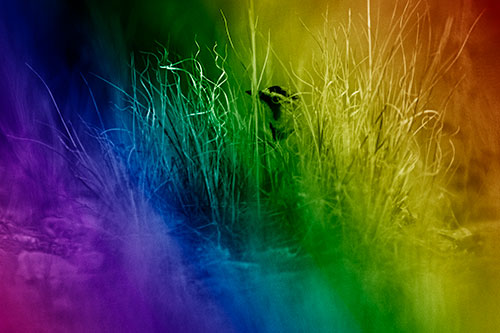 Horned Lark Hiding Among Grass (Rainbow Shade Photo)