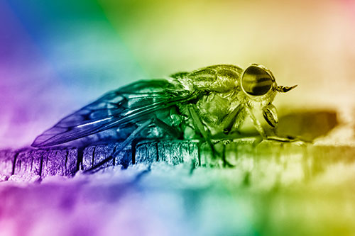 Horse Fly Resting Among Cracked Wood (Rainbow Shade)
