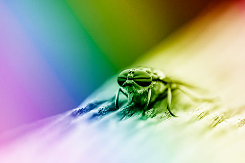 Horse Fly Resting Among Grooved Wood (Rainbow Shade)