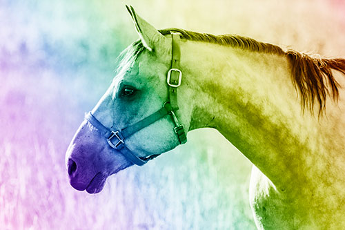 Horse Wearing Bridle Among Sunshine (Rainbow Shade Photo)